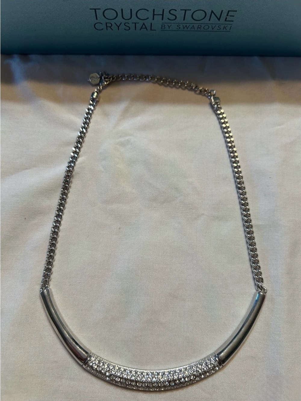 Touchstone Crystal Silver Curved Pave Necklace